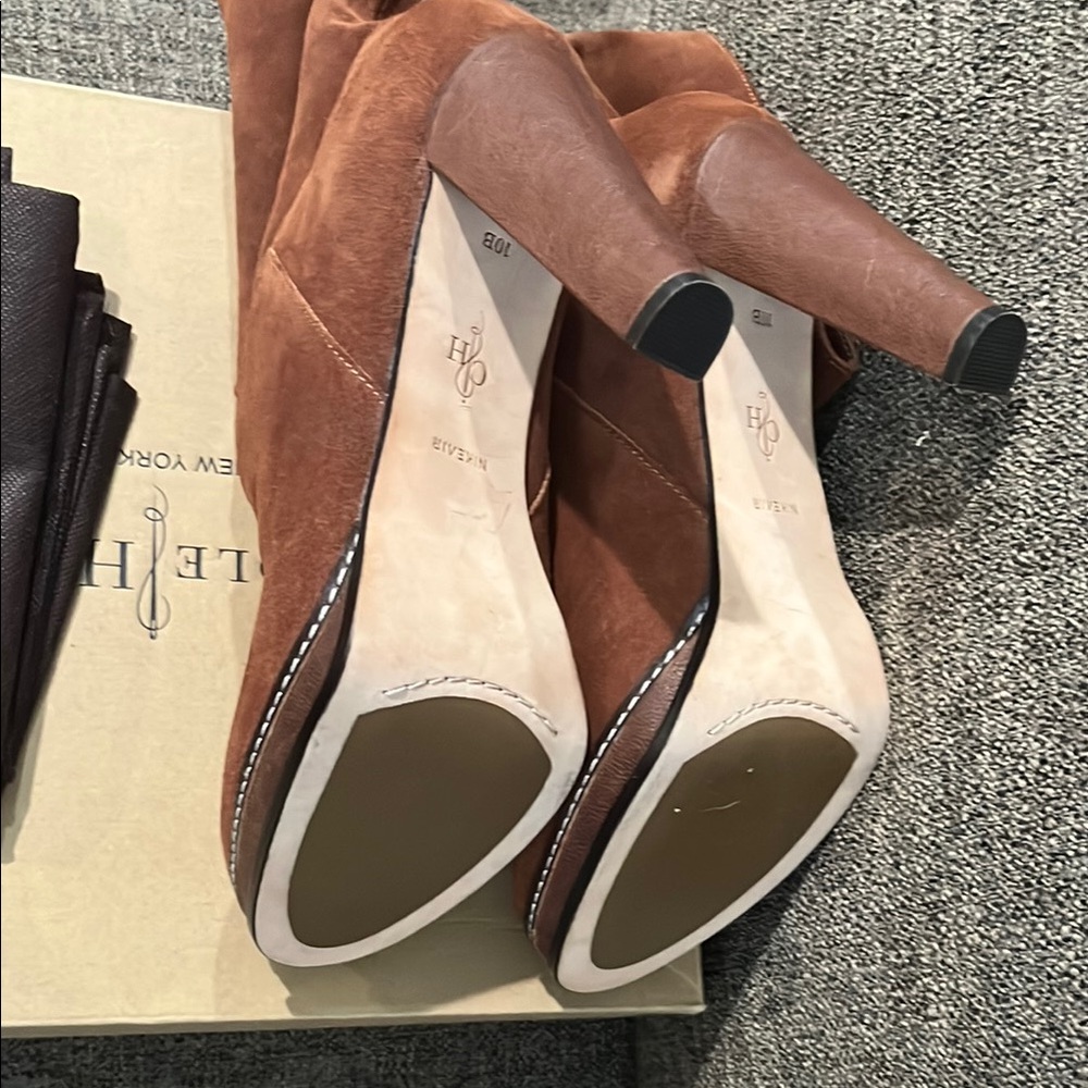 New WB Cole Haan Nola Slouch Brown Sequoia Suede Boots - Picture 4 of 15